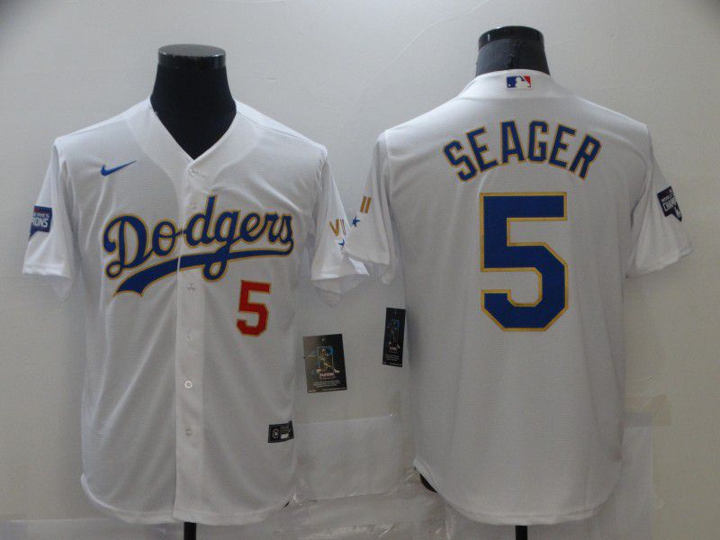 Men Los Angeles Dodgers 5 Seager White Game 2021 Nike MLB Jersey1